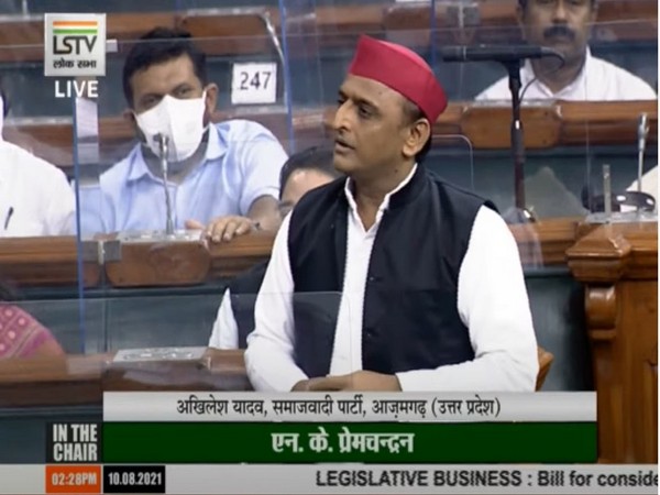 Samajwadi Party MP Akhilesh Yadav in Lok Sabha today. (Photo/ ANI)