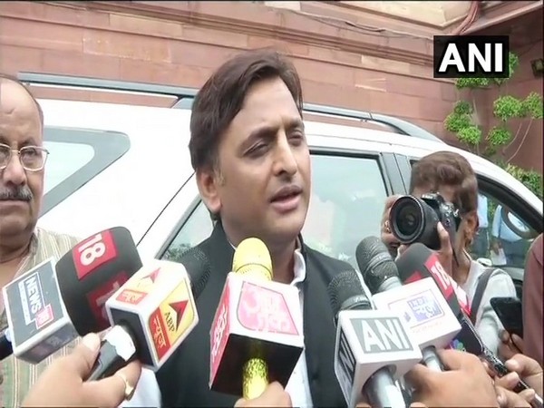 Samajwadi Party chief Akhilesh Yadav while speaking to media persons in Delhi on Friday. Photo/ANI