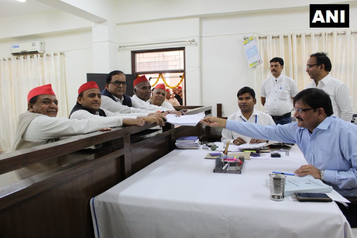 SP chief Akhilesh Yadav filing his nomination from Azamgarh on Thursday