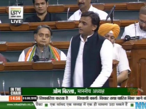 Samajwadi Party chief Akhilesh Yadav addressing the Lok Sabha on August 6. (Courtesy-Lok Sabha)