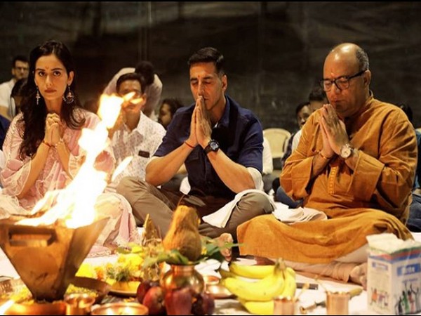 The team of 'Prithviraj' performing puja before the commencement of the  shooting (Image courtesy: Instagram)
