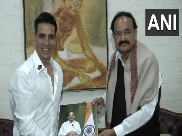 Actor Akshay Kumar met with Vice- president Venkaiah Naidu in Delhi on Wednesday.
