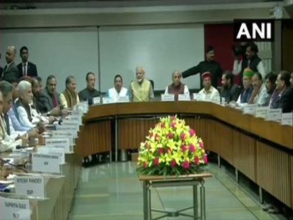 Prime Minister Narendra Modi along with other leaders during the all-party meeting held in Parliament on Thursday. Photo/ANI