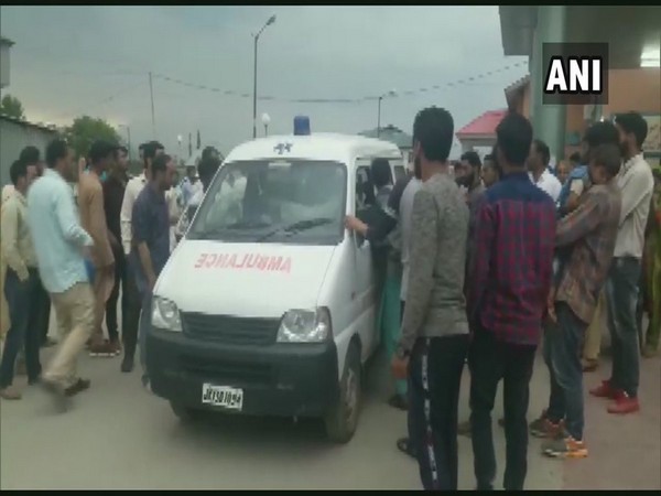 An ambulance outside Pulwama police station after grenade attack on Tuesday.