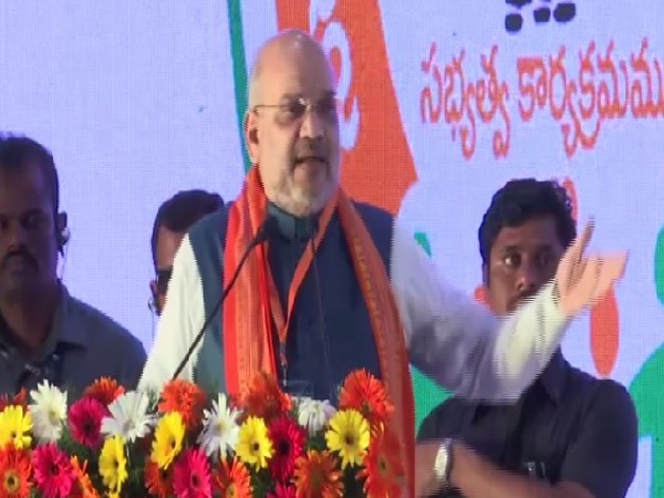 Union Home Minister Amit Shah speaking at a public rally in Ranga Reddy, Telangana on July 6. Photo/ANI