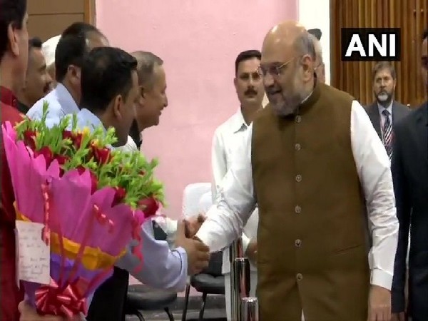 Union Home Minister Amit Shah meeting village heads in Srinagar, Jammu and Kashmir on June 27. Photo/ANI
