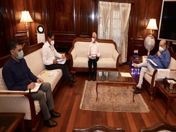 Union Home Minister Amit Shah at a review meeting with senior officials of the MHA on Monday.