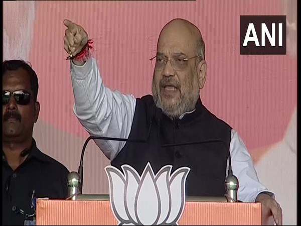BJP president Amit Shah speaking at an election rally in Pakur, Jharkhand on Monday. Photo/ANI
