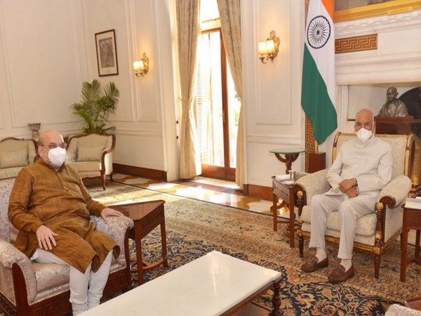 Union Home Minister Amit Shah on Monday visited President Ram Nath Kovind at Rashtrapati Bhavan. (Photo/ANI)