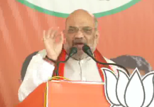 BJP president Amit Shah speaking at an election rally in Keonjhar, Odisha, on Friday. Photo/ANI