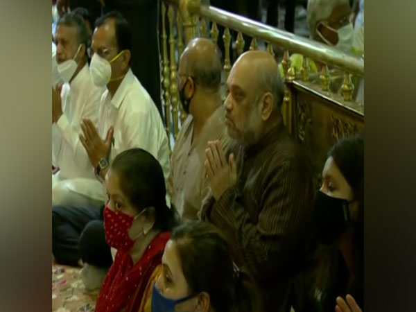 Union Home Minister Amit Shah at Jagannath Temple in Ahmedabad. (Photo/ANI)