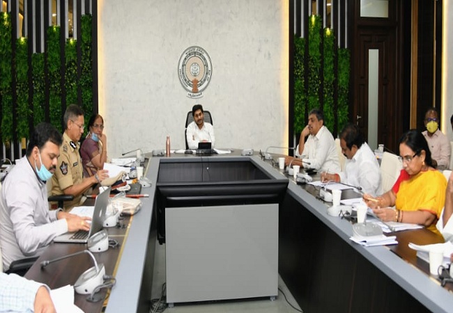 Andhra Pradesh Chief Minister YS Jagan Mohan Reddy during a COVID-19 review meeting with state government officials.              Photo/ANI