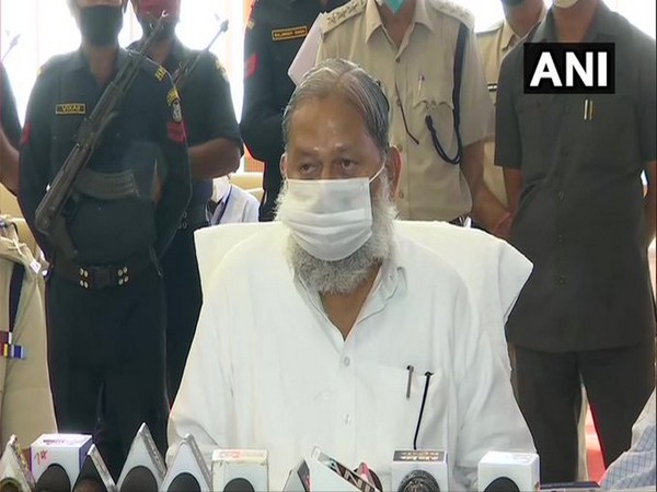 Haryana Home Minister Anil Vij speaking at a press conference on Tuesday.