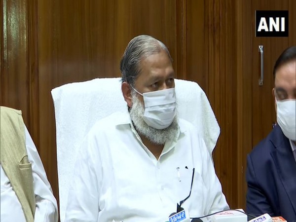 Haryana Home Minister Anil Vij speaking at a press conference on Monday. 
