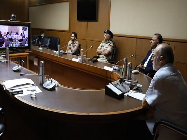 Delhi L-G Anil Baijal addressing a meeting on COVID-19. Photo/ANI