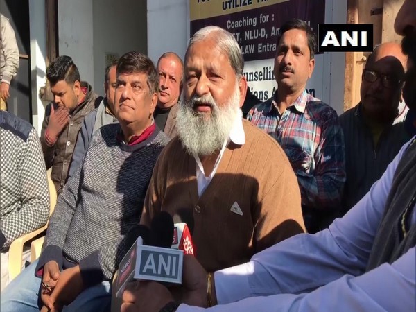 Haryana Home Minister Anil Vij speaking to reporters in Ambala on Thursday. Photo/ANI