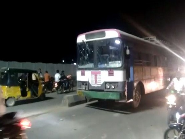 The bus which was stolen from the bus station in Telangana. Photo/ANI