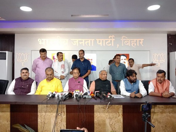 Bihar BJP chief Sanjay Jaiswal addresses a press conference (Photo/ANI)