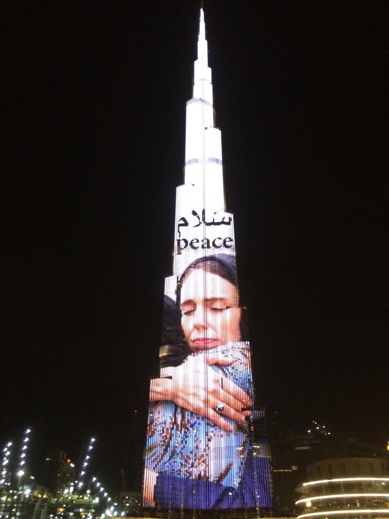 NZ PM Jacinda Ardern's picture on the Burj Khalifa in Dubai (UAE) on Friday 