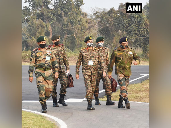 Visual of Army Chief General Manoj Mukund Naravane along with other army officials in new combat uniform (Photo/ANI) 