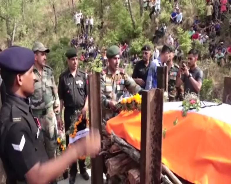 Visuals from Una where cremation of slain jawan Anil Jaiswal took place. Photo/ANI