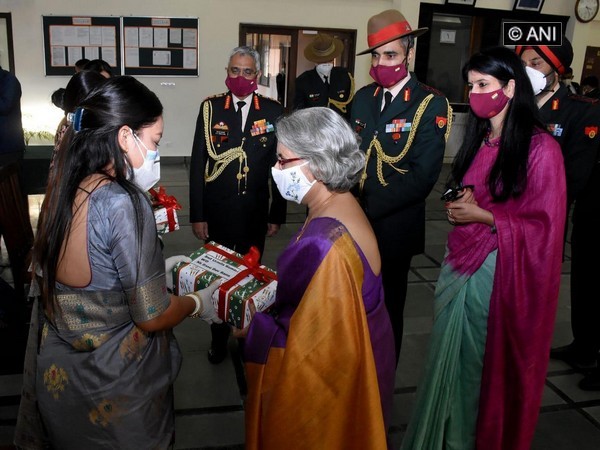 Indian Army Chief's wife Veena Naravane delivered gifts from Gorkha soldiers to their wives living in Kathmandu on November 6. [Photo/ANI]