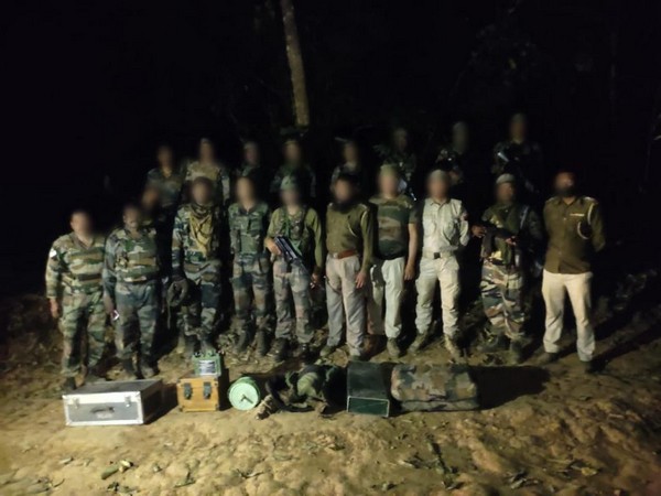 Chassad Battalion of Assam Rifles with recovered explosives. (ANI/photo)