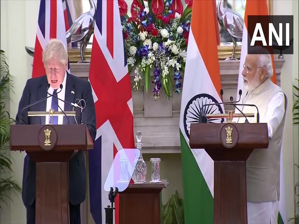 UK Prime Minister Boris Johnson with Prime Minister Narendra Modi.