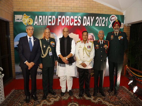 Defence Minister Rajnath Singh at High Commission of Bangladesh to attend Bangladesh Armed Forces Day. (Twitter)