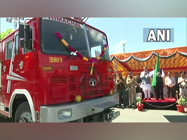 Himachal CM Jairam Thakur flags off 21 vehicles for the fire department. (Photo/ANI)
