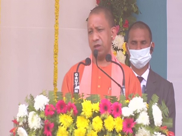 Uttar Pradesh Chief Minister Yogi Adityanath speaking at an event in Chandauli, UP. (Photo.ANI)
