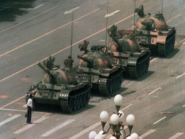 Photo of the famous tank man from Tiananmen massacre in 1989