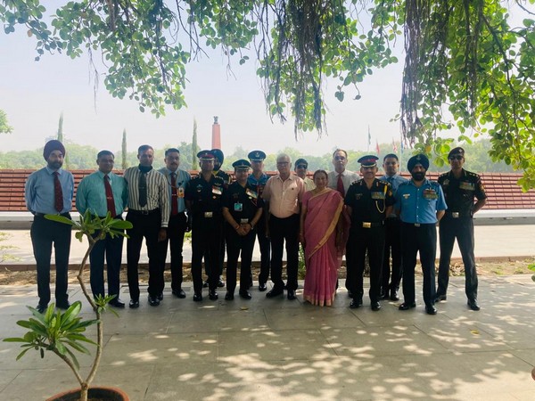 Parents of Late Major Mohit Sharma in the National War Memorial with Army officers. (ANI/photo)