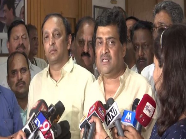 Maharashtra unit Congress president Ashok Chavan talking to media persons in Mumbai on Saturday. Photo/ANI
