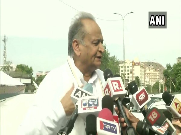 Rajasthan Chief Minister Ashok Gehlot speaking to media in Jaipur on Thursday. (Photo/ANI)