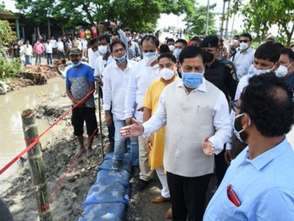 Assam Chief Minister Sarbananda Sonowal visiting the flood affected areas in the state on Thursday. 