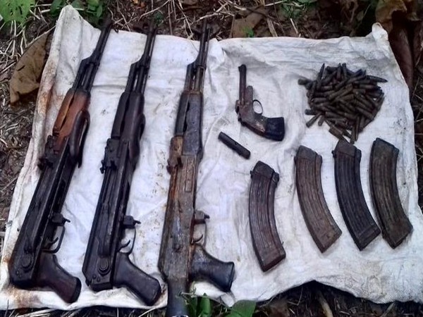 The arms and ammunition recovered in Kokrajhar, Assam on Sunday. 