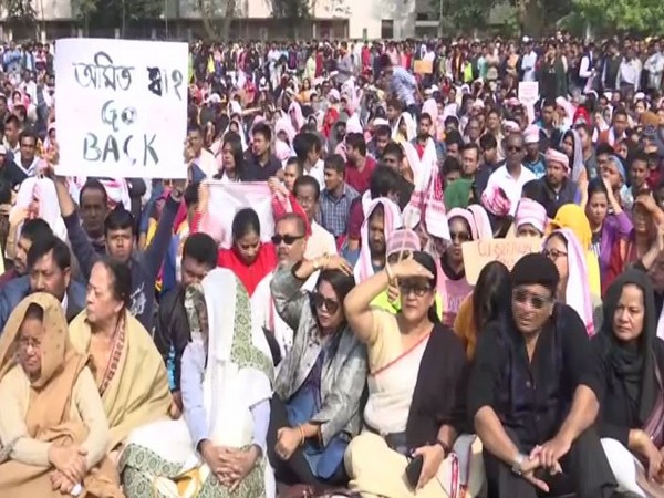 People protesting against the Citizenship (Amendment) Act in Assam on Friday. Photo/ANI