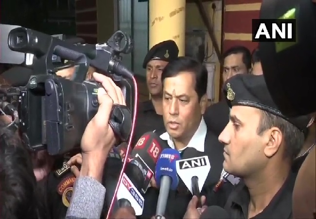 Assam Chief Minister Sarbananda Sonowal speaking to media in Guwahati on Saturday. 