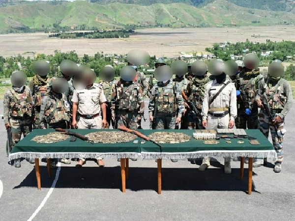 A huge cache of arms and ammunition seized near Karongthel in Tengnoupal District of Manipur on June 10.