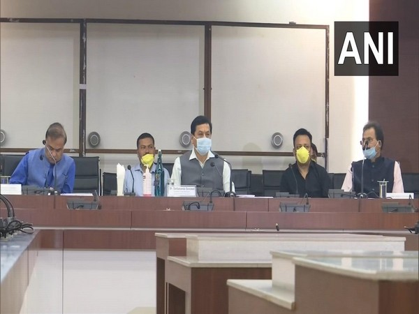 Assam Chief Minister Sarbananda Sonowal during an all-party meeting over COVID-19 situation in Guwahati on Sunday.