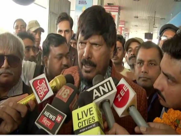 Union Minister Ramdas Athawale speaking to reporters in Patna on Saturday. Photo/ANI