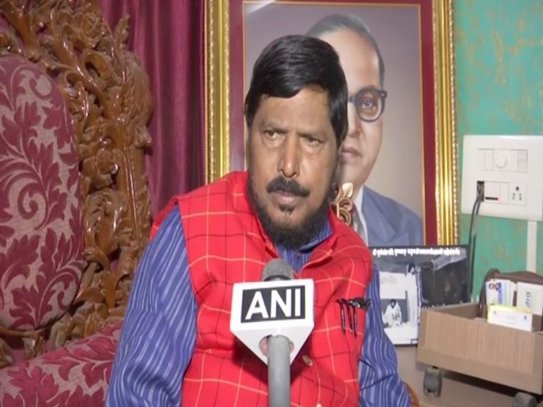 RPI chief Ramdas Athawale speaking to ANI in Mumbai on Wednesday. Photo/ANI