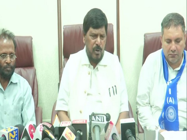 Union Minister Ramdas Athawale speaking to reporters in Vanarasi on Sunday. (Photo/ANI)