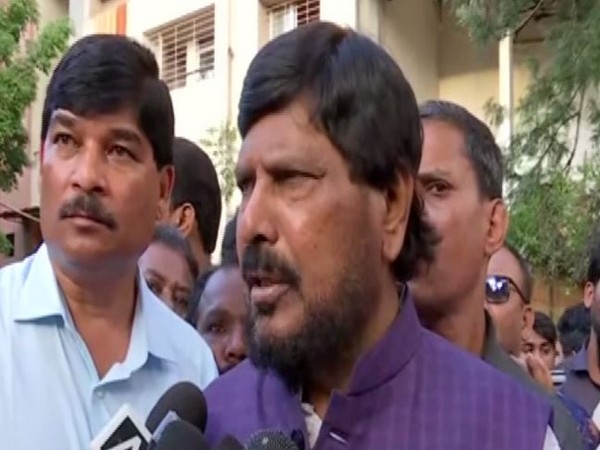 Union Minister Ramdas Athawale talking to reporters in Pune