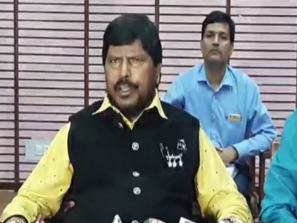 Union Minister Ramdas Athawale addressing a press conference in Jaipur on Saturday. Photo/ANI 