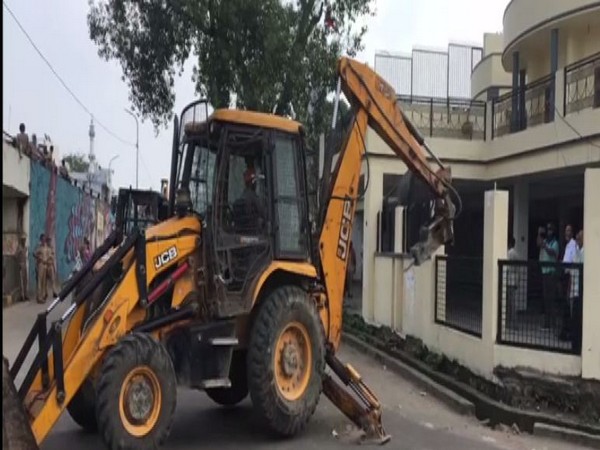 Some parts of Atiq Ahmed's building was demolished on Sunday. (Photo: ANI)
