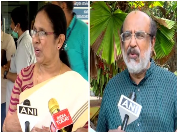 Kerala Health Minister KK Shailaja and Finance Minister Thomas Isaac speaking on PM Modi's decision to extend the lockdown period. Photo/ANI