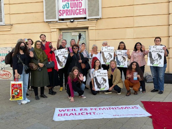  Austrians with many Afghan diaspora women at 'Platz der Menschenrechte', Vienna on Saturday.