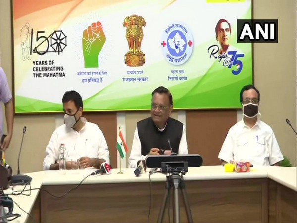 Rajasthan Congress in-charge Avinash Pande addressing a press conference alongwith party colleague Randeep Surjewala and Ajay Maken on Monday. (Photo/ANI)
